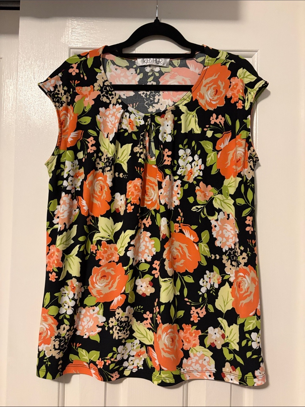 Kasper Black Tank Top with Orange Floral Print